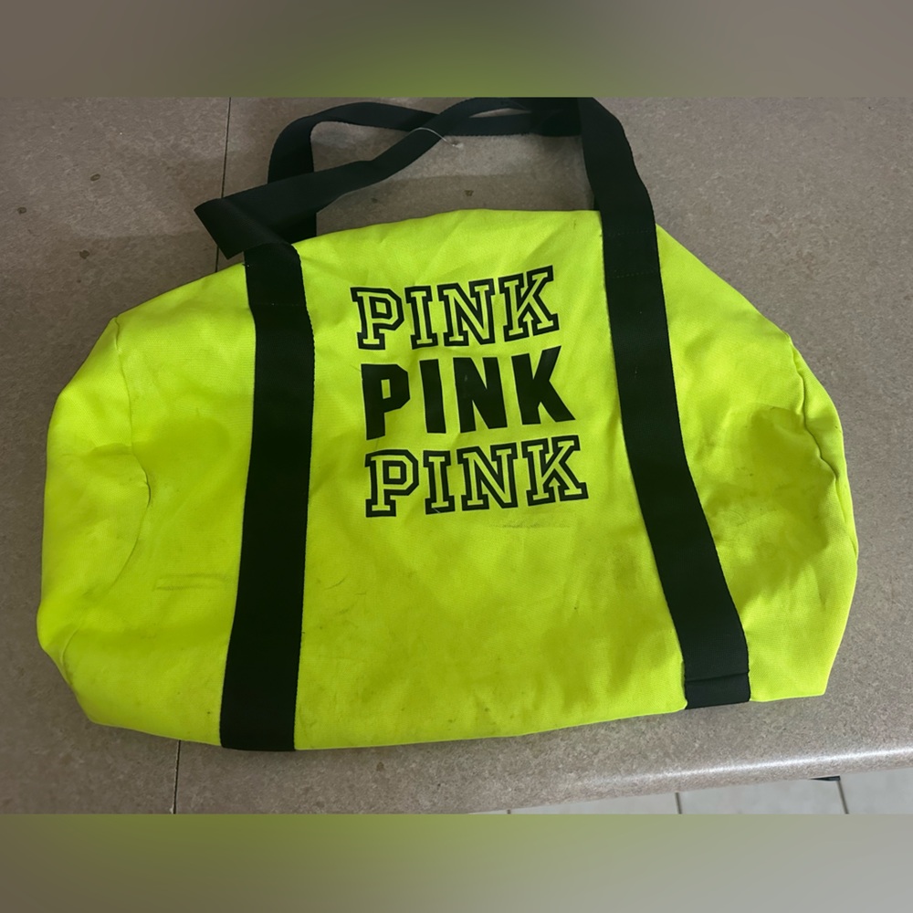 Victoria's Secret Yellow Tote Bag with Black Trim and Text